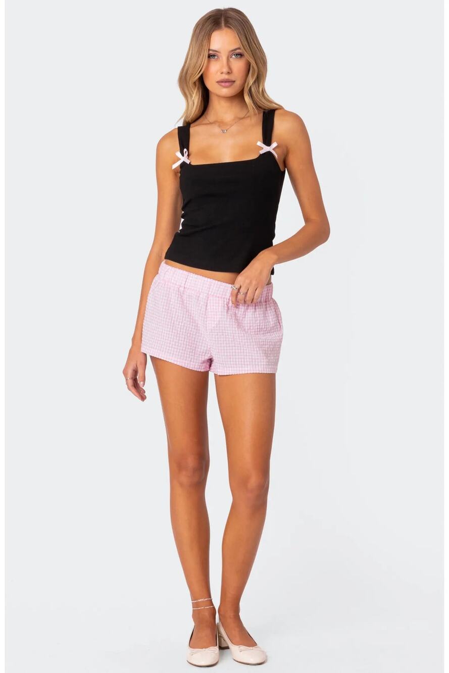 Edikted Lola Black Ribbed Tank Pink Bows Coquette Balletcore S Basic Soft Girl